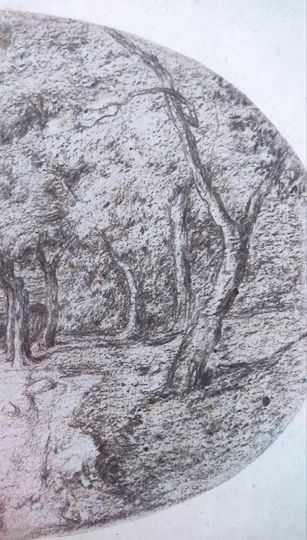 PAYSAGE DU XIXe promeneurs sur un chemin arboré-école de Barbizon 