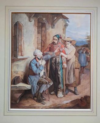 ECOLE FRANCAISE DU XIXe soldat de l'empire rentrant a la maison