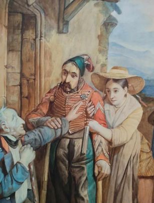 ECOLE FRANCAISE DU XIXe soldat de l'empire rentrant a la maison