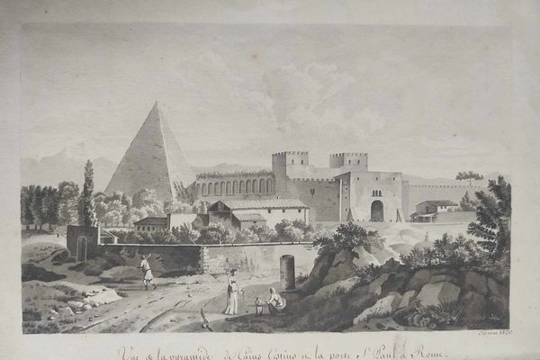 VUE DE LA PYRAMIDE CAIUS CESTIUS A ROME- CONSTANT BOURGEOIS 1767-1841