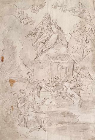 PIETRO PIETRI La Vierge de Lorette sur la Santa Casa transportée par les anges