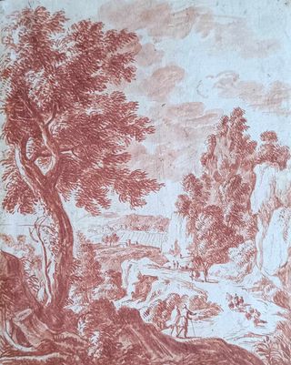 ECOLE ITALIENNE DU XVII EME Paysage et promeneurs