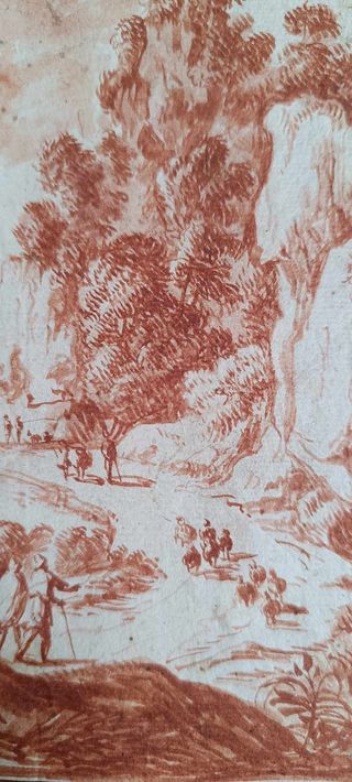 ECOLE ITALIENNE DU XVII EME Paysage et promeneurs