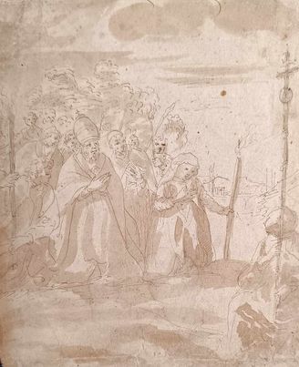 ECOLE ITALIENNE DU XVII EME SCENE RELIGIEUSE