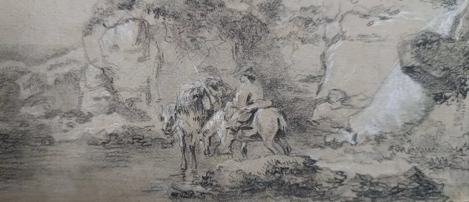 ECOLE FRANCAISE DU XIXE - Cavalier au bord de l'eau