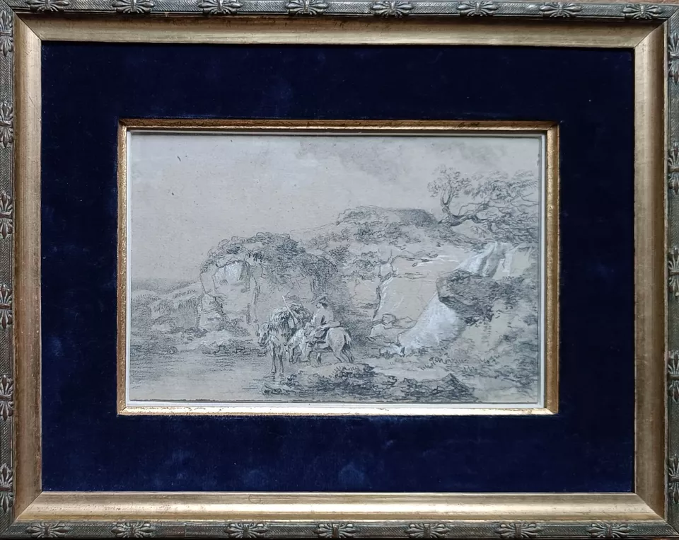 ECOLE FRANCAISE DU XIXE - Cavalier au bord de l'eau