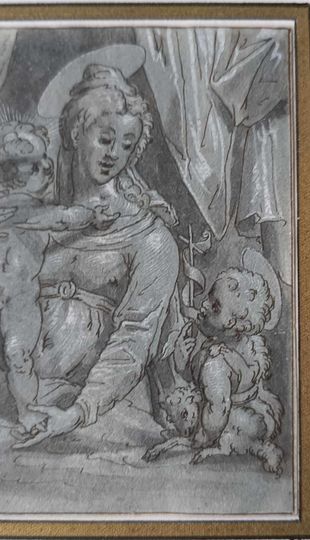 ECOLE ITALIENNE DU XVIè - Vierge a l'enfant accompagnée de Saint Jean Baptiste