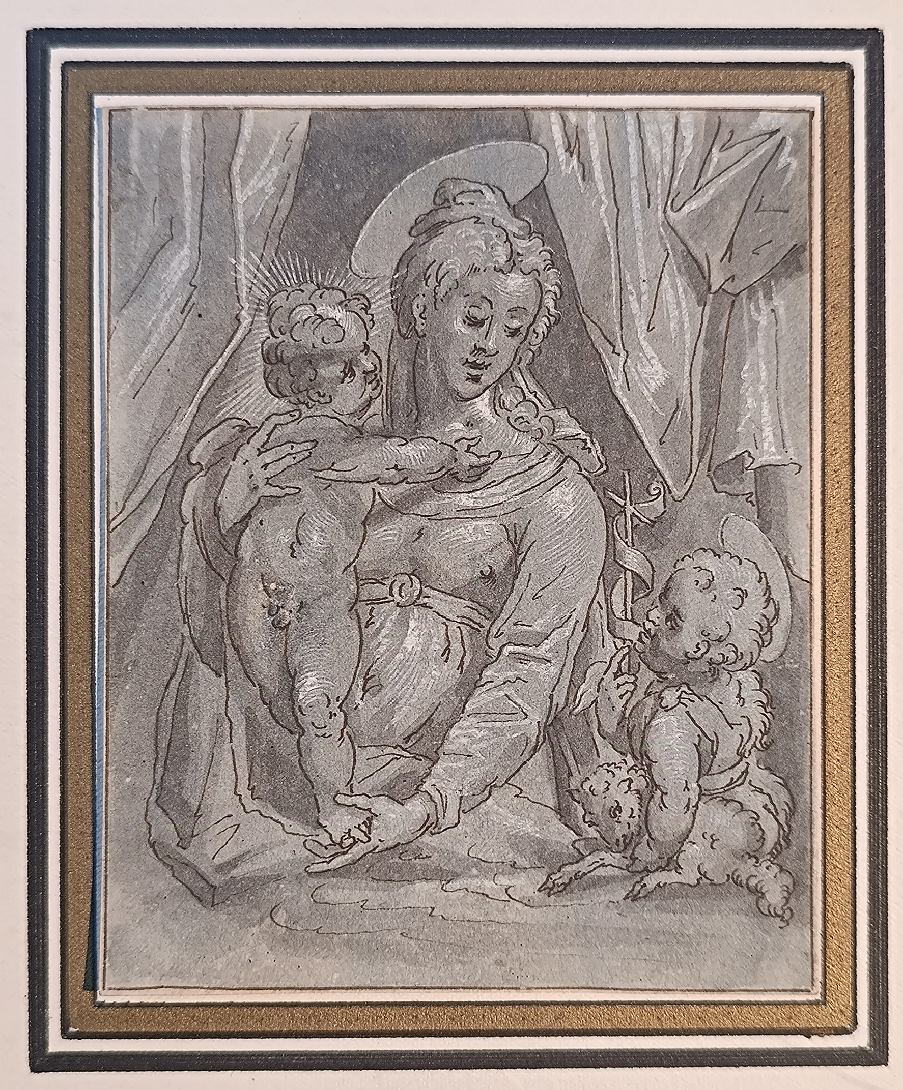 ECOLE ITALIENNE DU XVIè - Vierge a l'enfant accompagnée de Saint Jean Baptiste