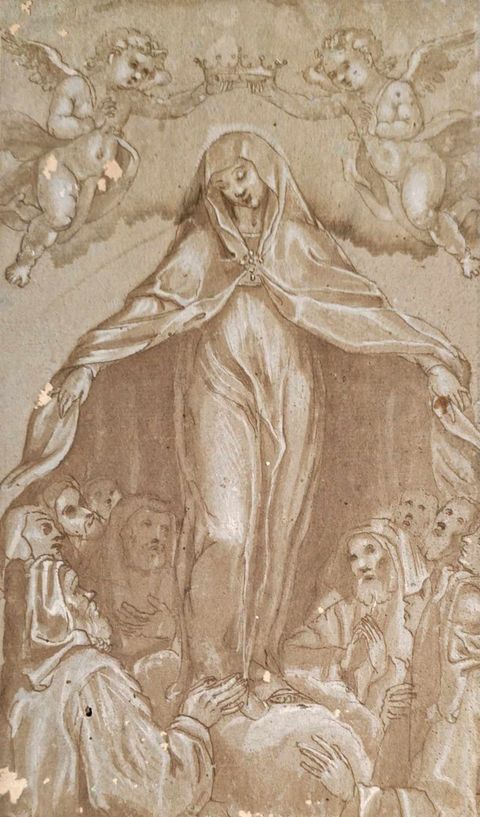 DESSIN ITALIEN DU XVIè- Vierge de Miséricorde- Francesco Vanni attribué a  - 