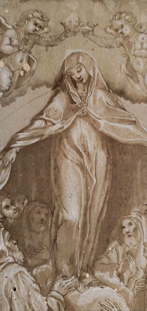 DESSIN ITALIEN DU XVIè- Vierge de Miséricorde- Francesco Vanni attribué a  - 