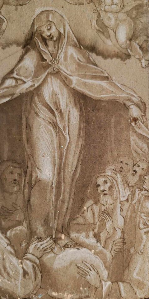 DESSIN ITALIEN DU XVIè- Vierge de Miséricorde- Francesco Vanni attribué a  - 