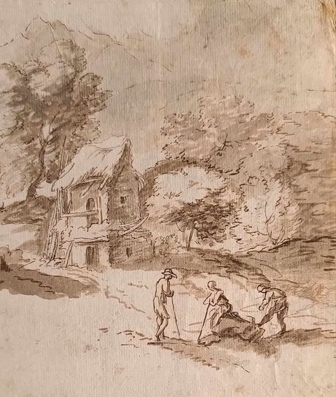 ECOLE HOLLANDAISE DU DEBUT DU XVIIIè- paysage a la ferme