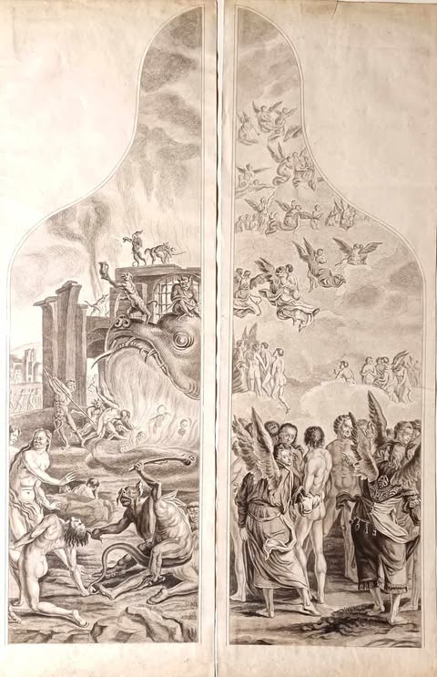 ECOLE DU NORD DU XVIIIe- allégorie du paradis et de l'enfer