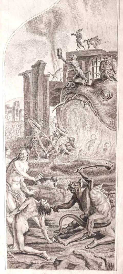 ECOLE DU NORD DU XVIIIe- allégorie du paradis et de l'enfer