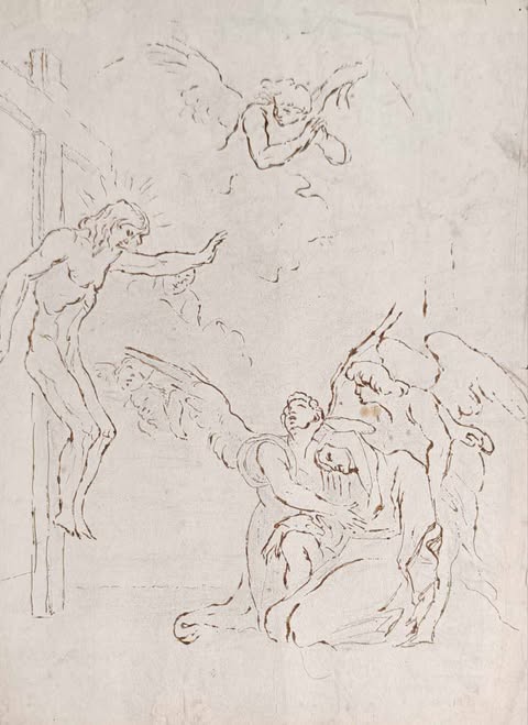 ECOLE ITALIENNE DU XVIIè-Crucifixion-Cercle de Giacinto Calandrucci
