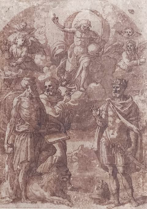 Ecole Italienne du XVI eme- Dieu le Père accompagné de Saints 