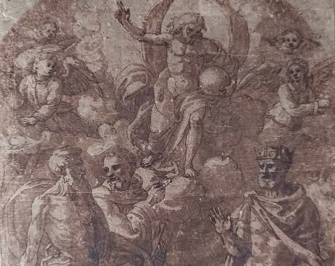 Ecole Italienne du XVI eme- Dieu le Père accompagné de Saints 