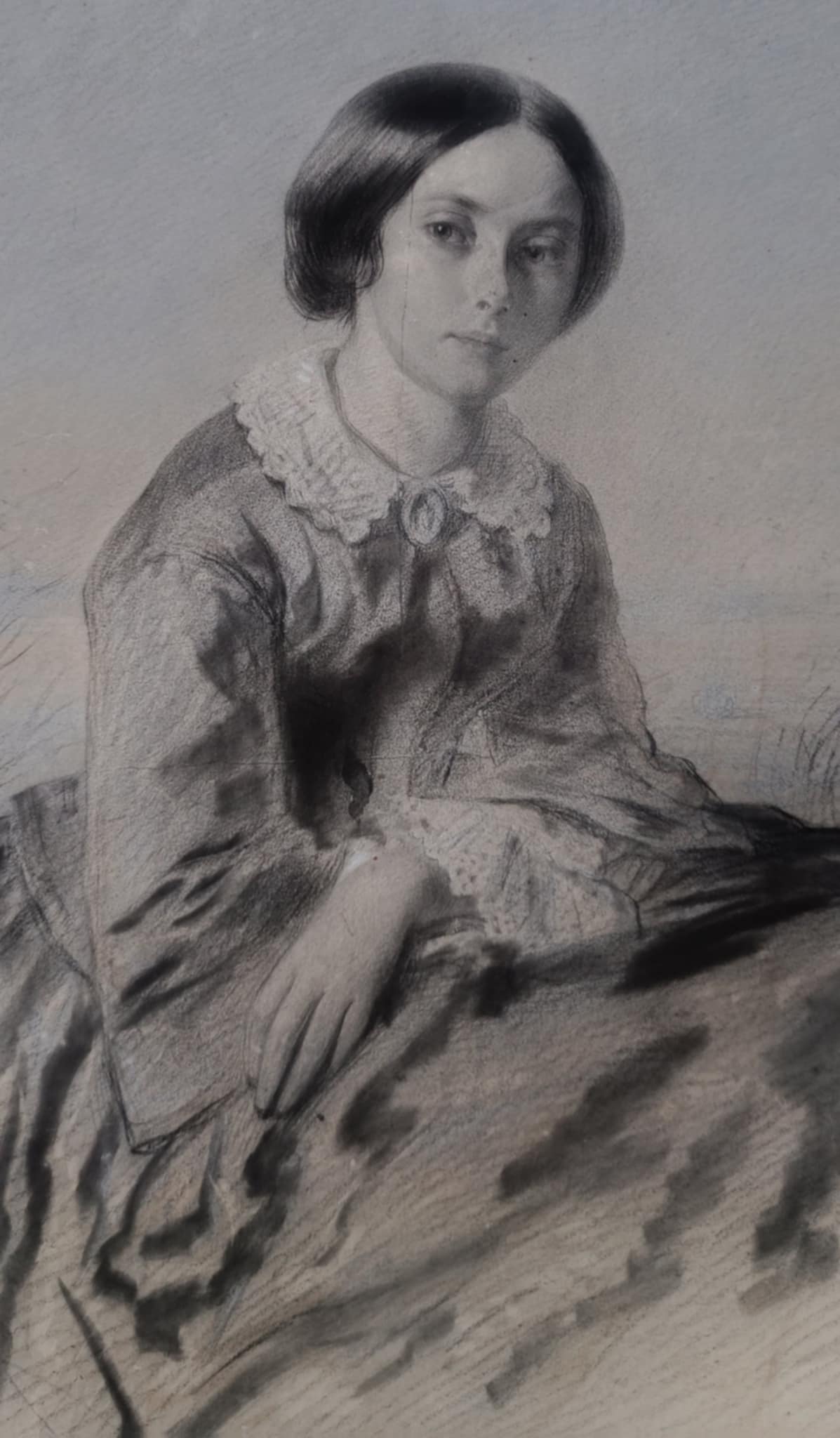 Ecole Française du XIXe- Portrait Dame de la famille de Carné Domaine de Kerouzien sur l'Odet -Par Auguste Goy 1812-1875