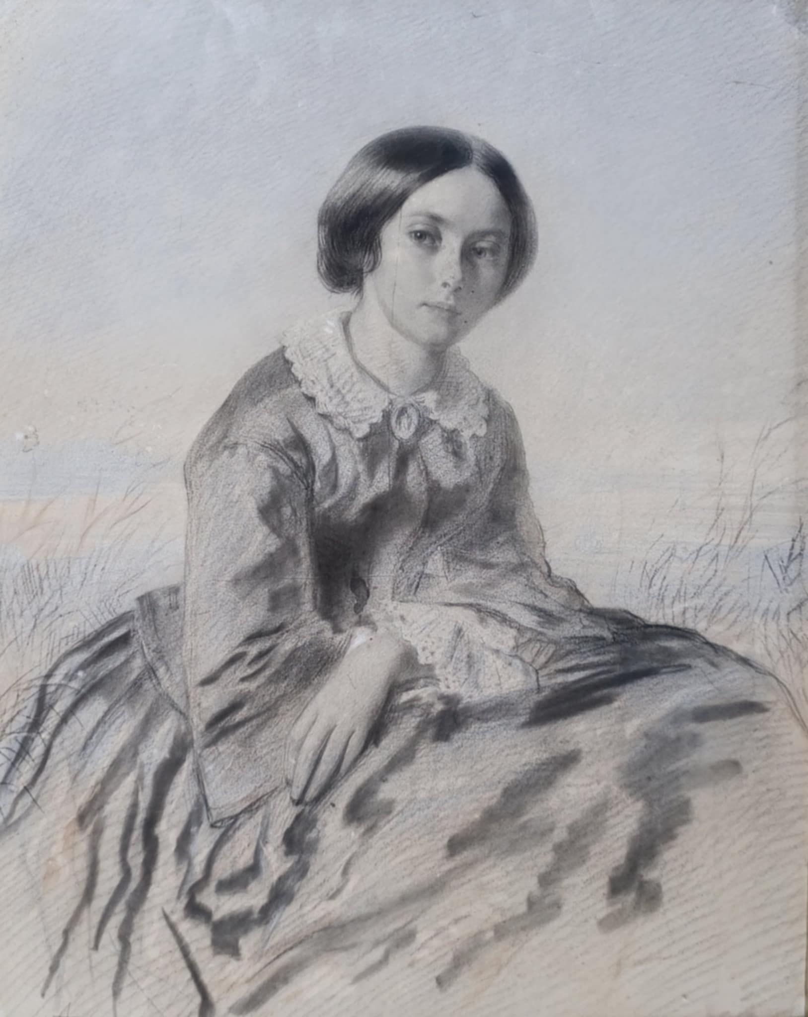 Ecole Française du XIXe- Portrait Dame de la famille de Carné Domaine de Kerouzien sur l'Odet -Par Auguste Goy 1812-1875