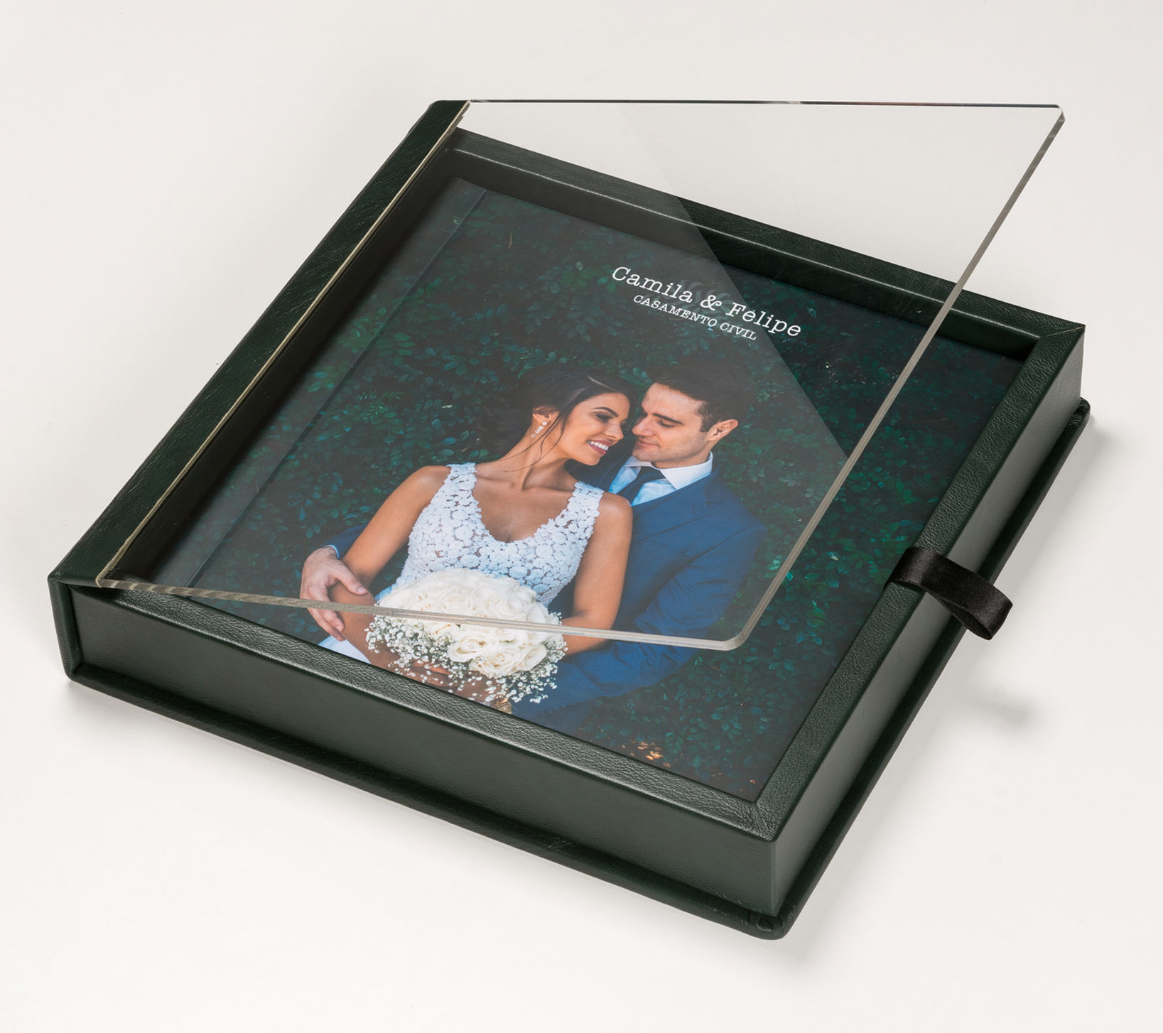 Caixa Acrílica Couro c/Aba