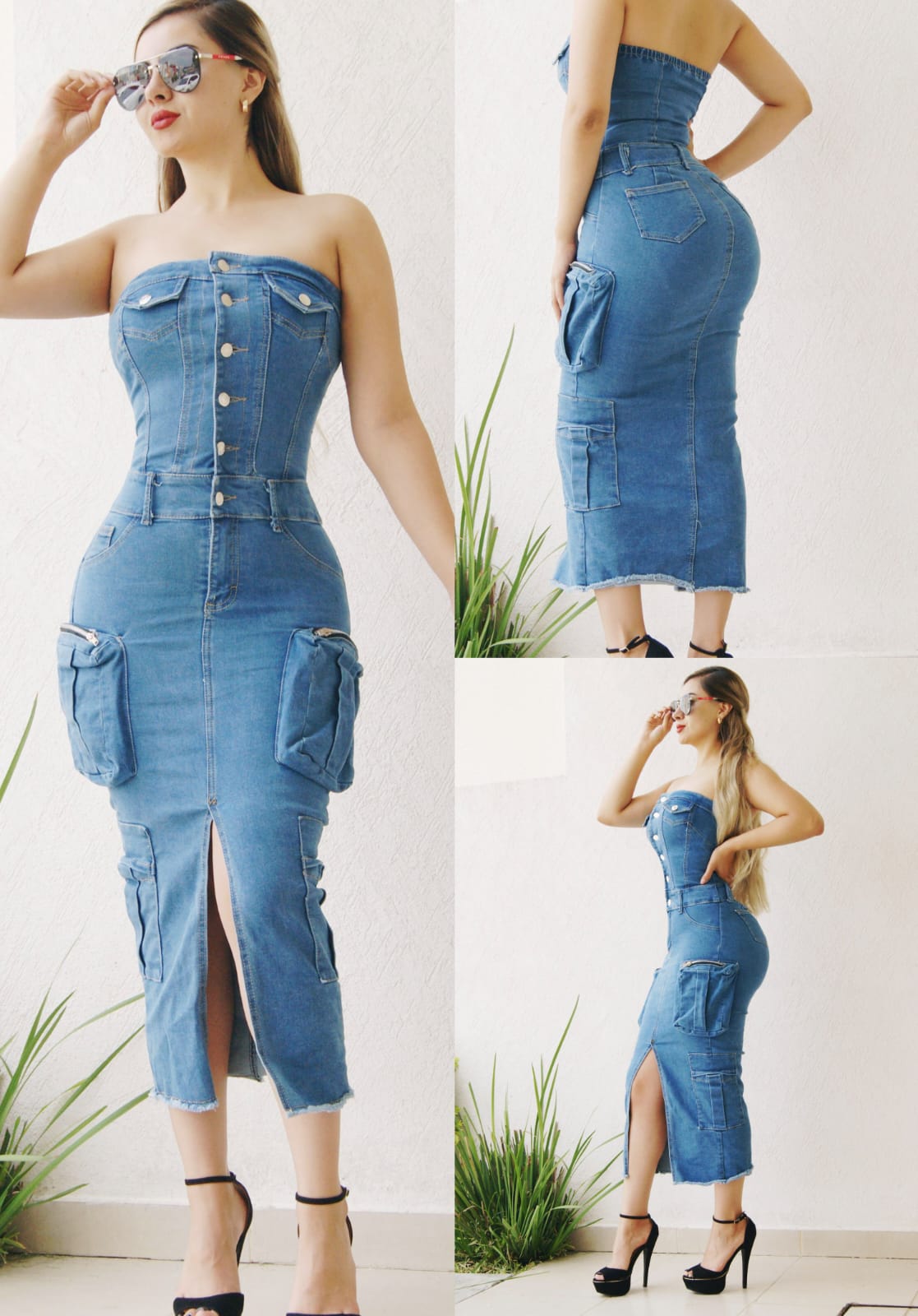 VESTIDO STRAPLESS CARGO