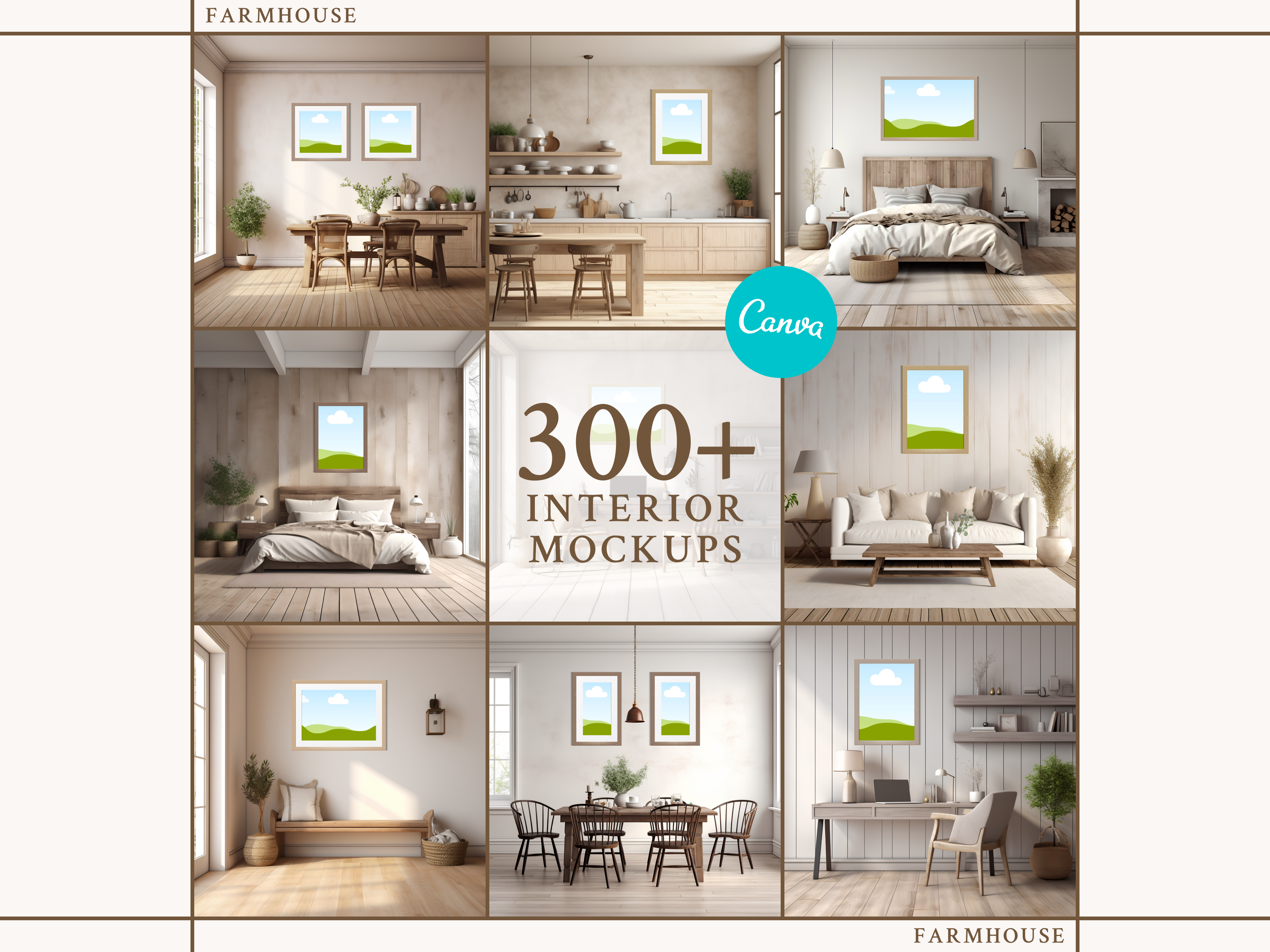 Farmhouse Style Interior Mockups Bundle in Canva