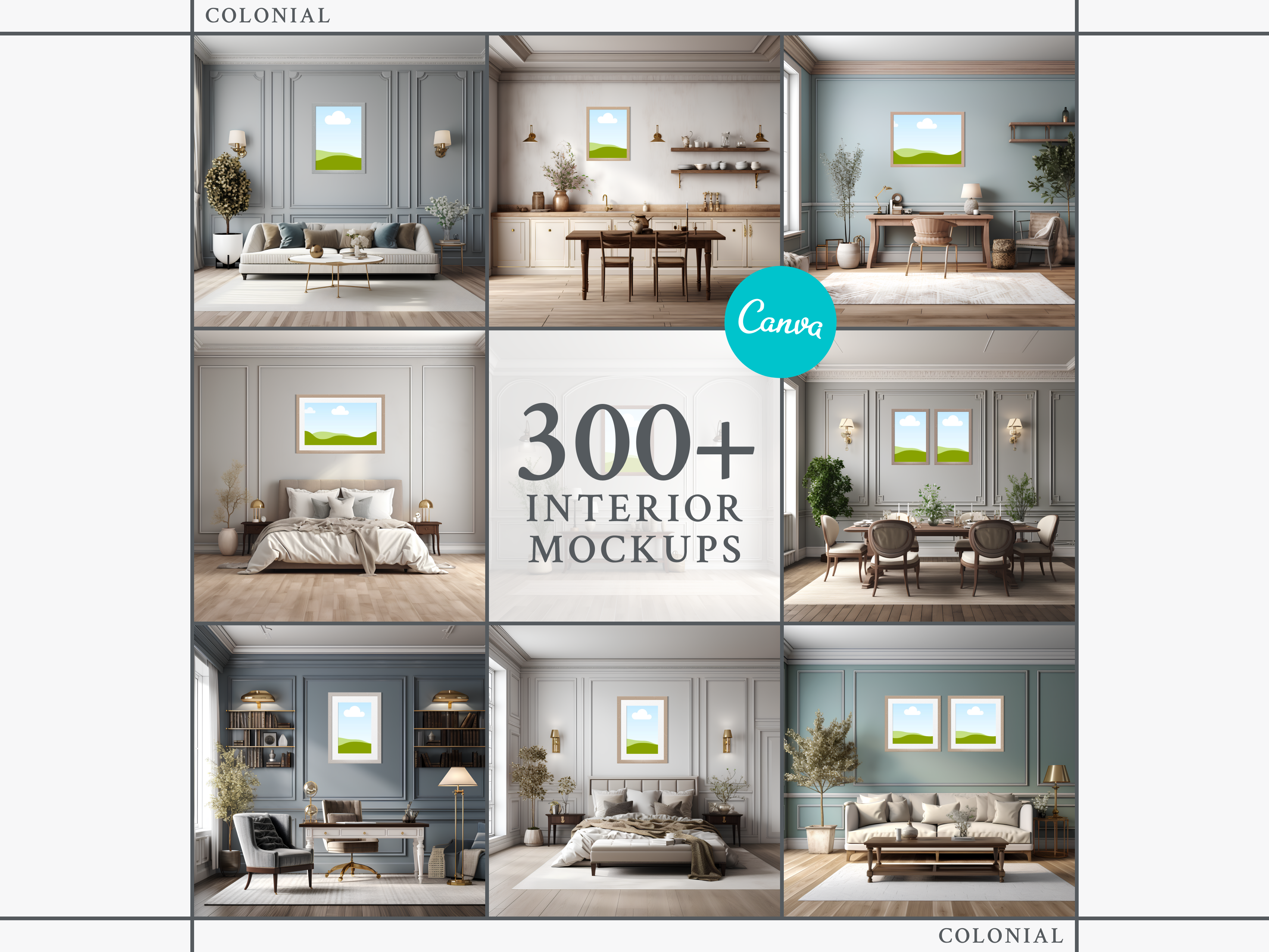 Colonial Style Interior Mockups Bundle in Canva