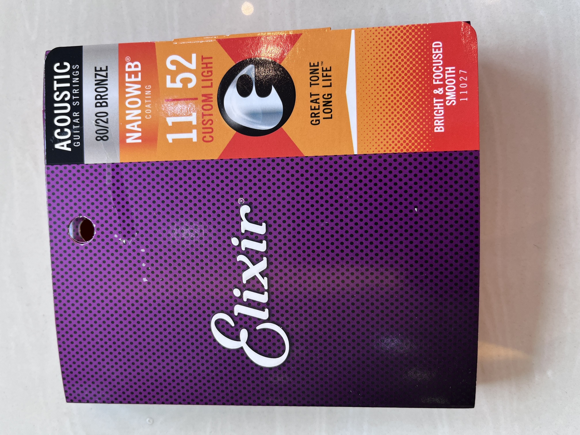 Elixir Strings Phosphor Bronze Acoustic Guitar Strings w NANOWEB Coating Custom Light (.011-.052)