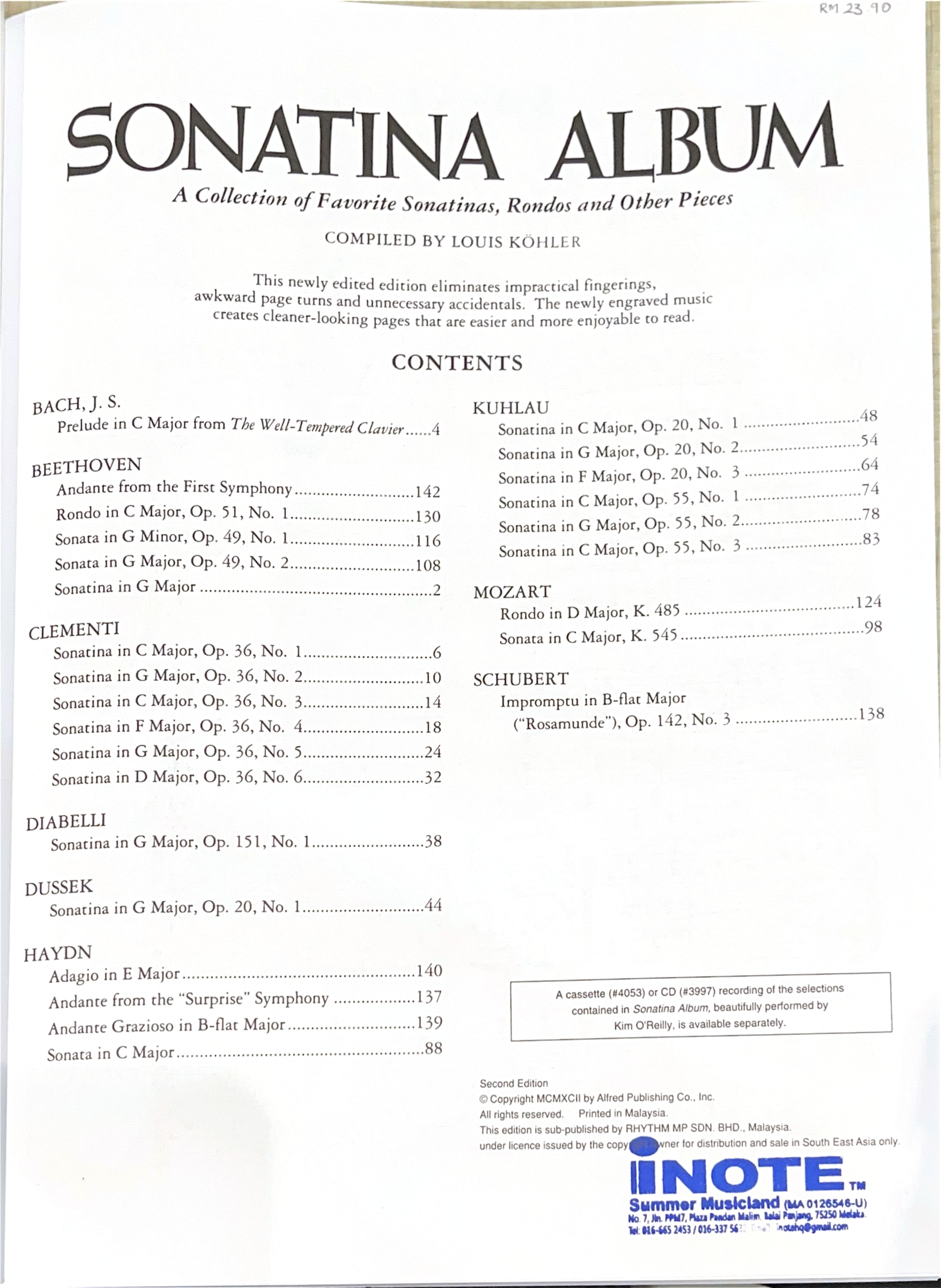 Alfred's Classic Editions Sonatina Album Compiled by Louis Köhler