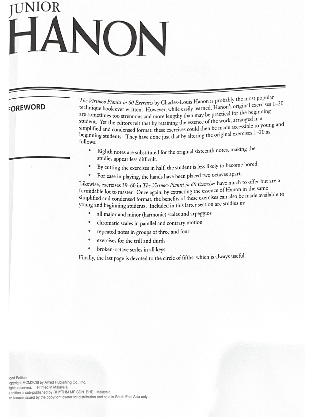 Alfred's Classic Editions Junior Hanon Piano Book