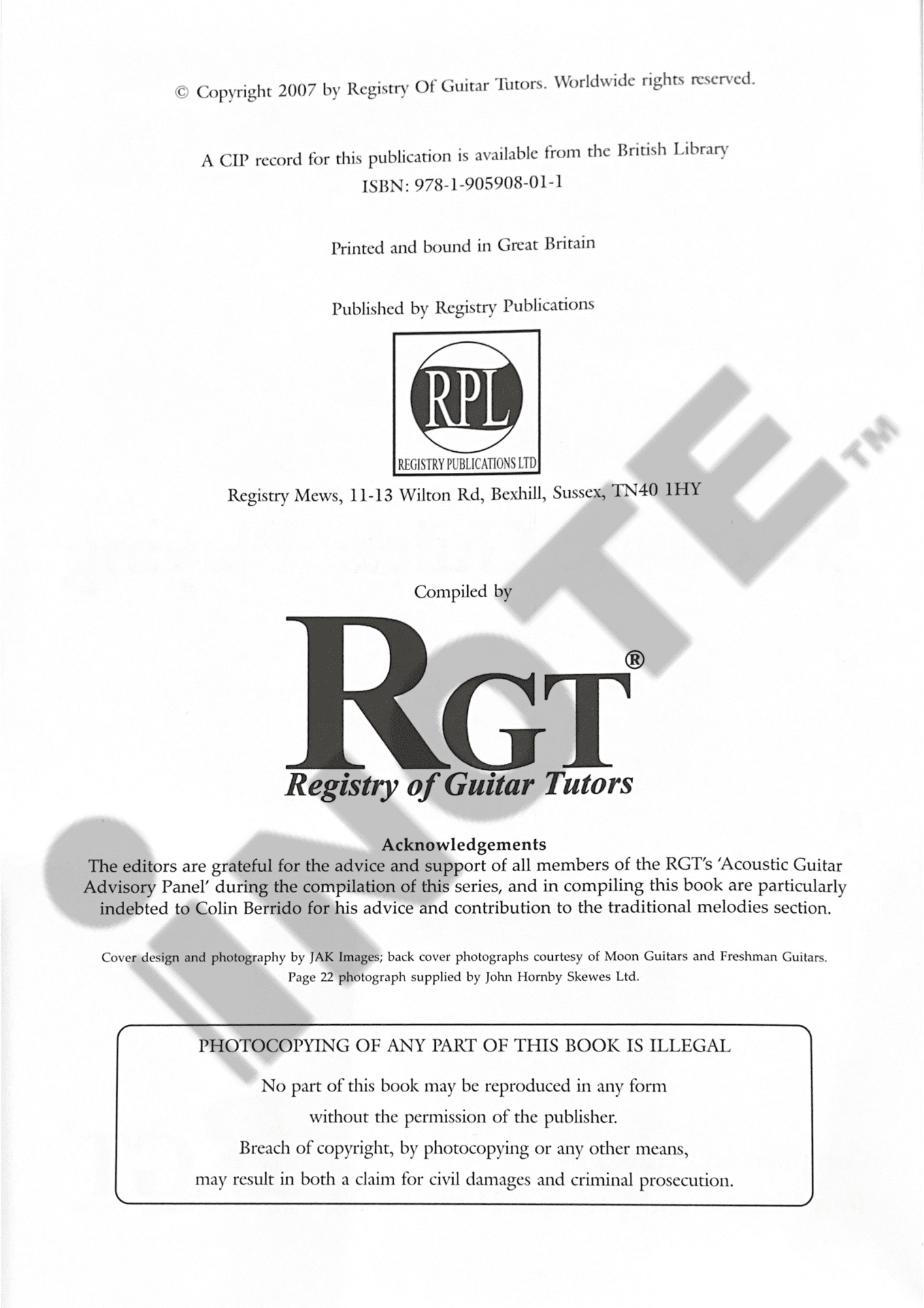 RGT Registry of Guitar Tutors Acoustic Guitar Playing Grade 1 London College of Music Exams LCME