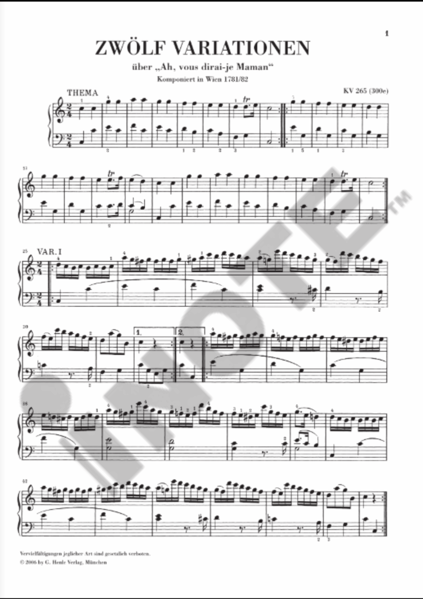 G. Henle Verlag Wolfgang Amadeus Mozart 12 Variations on “Ah, vous dirai-je Maman” K. 265