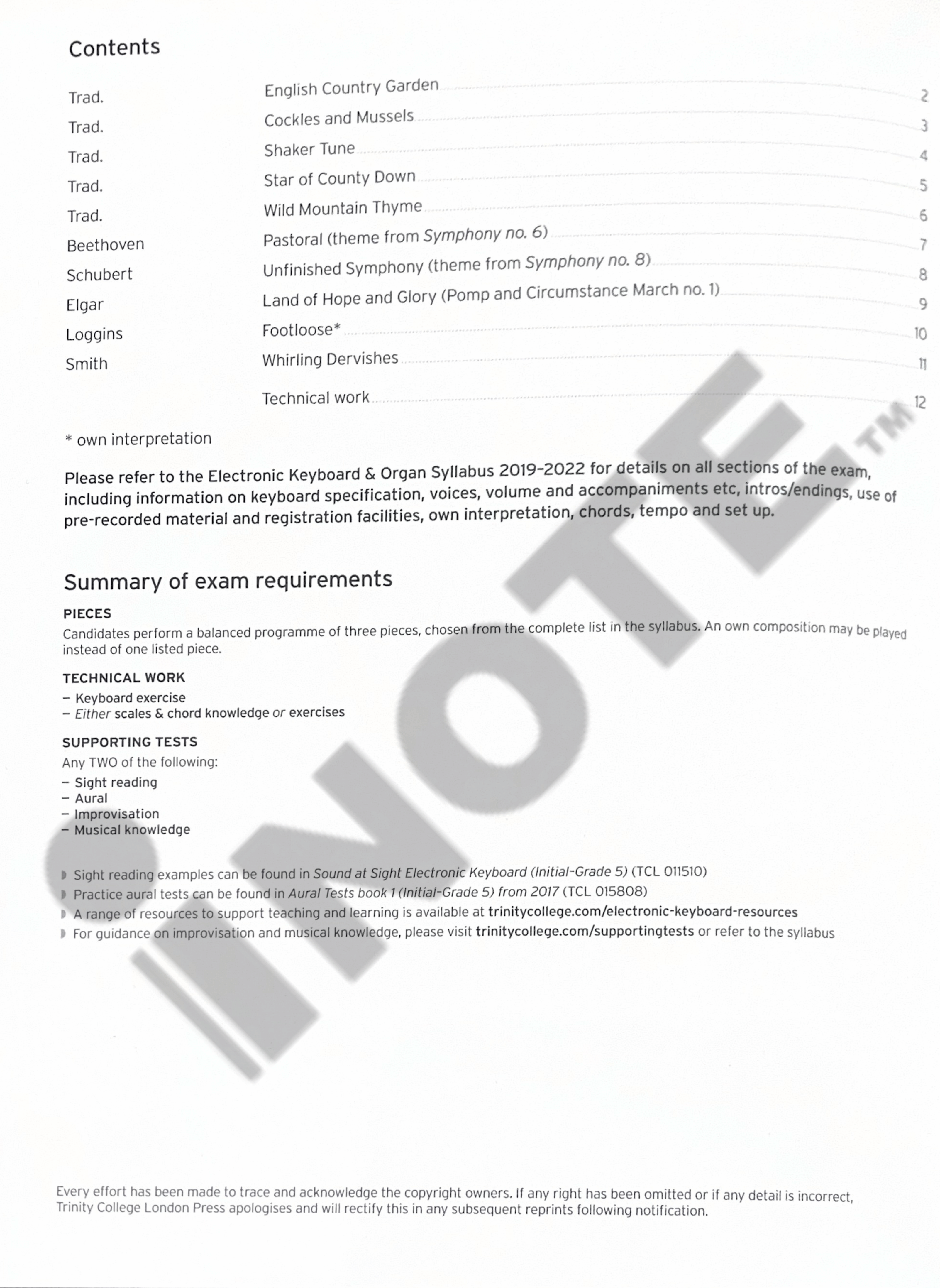 Trinity College London Press TCL Syllabus Piano Book Exam Electronic Keyboard from 2019: Grade 1