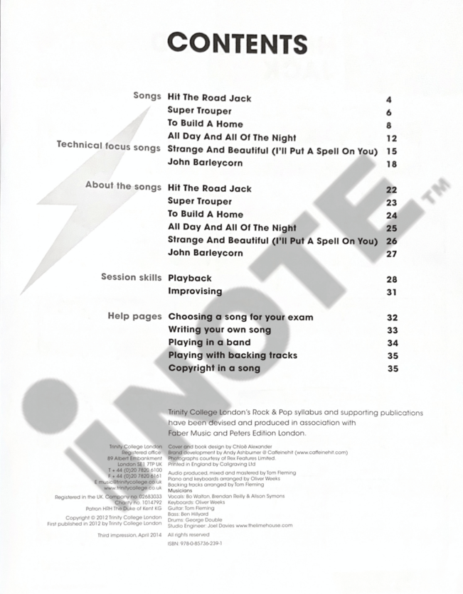 Trinity College London Rock & Pop Exams Keyboards Piano Book Grade 3 2012-2017