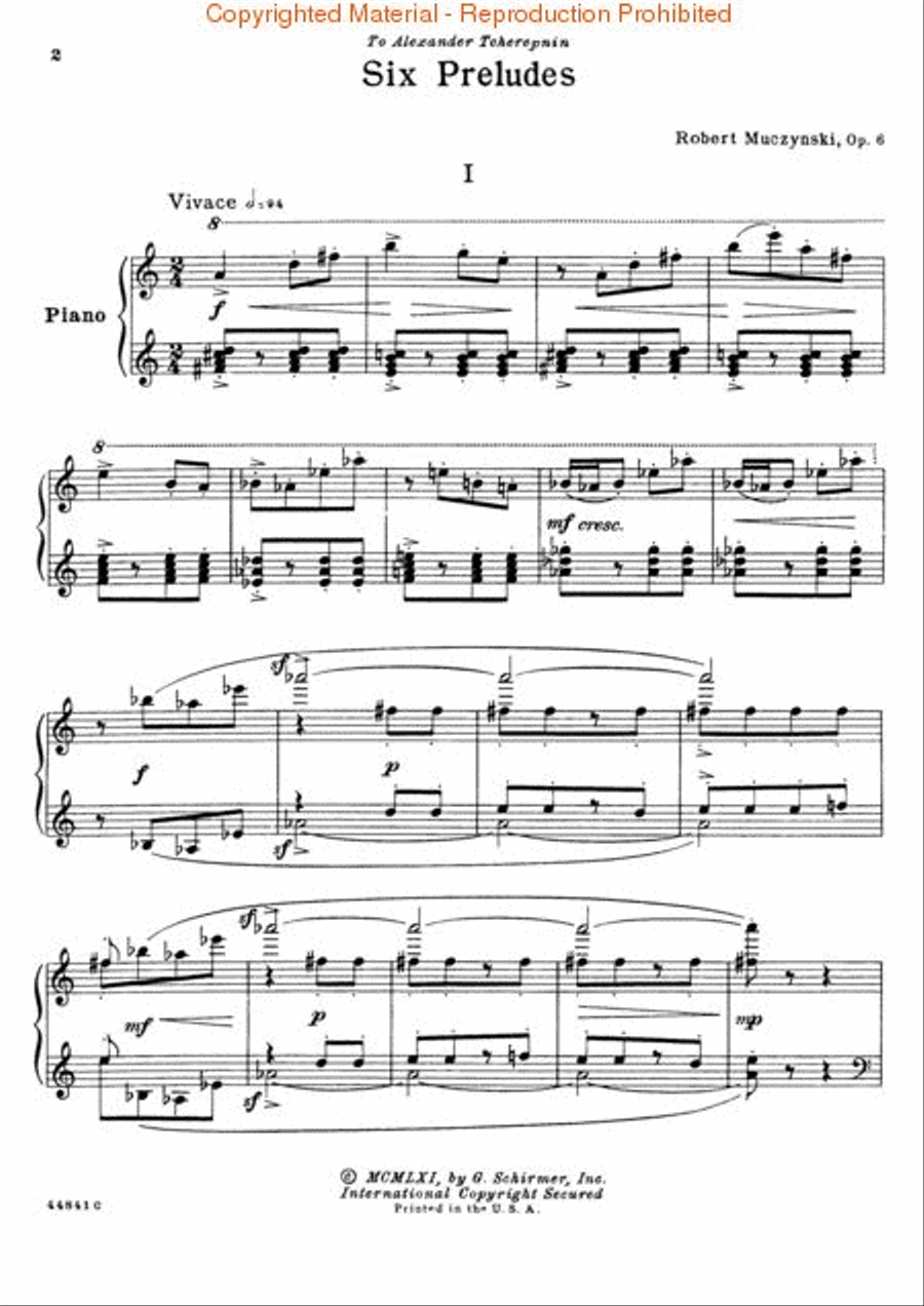 G. Schirmer, Inc. Robert Muczynski Six Preludes, Op. 6 National Federation of Music Clubs 2014-2016 Selection