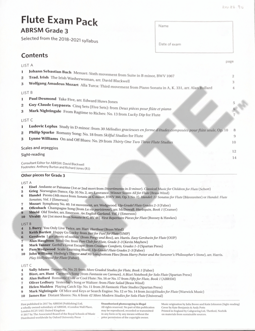 ABRSM Flute Exam Pack Grade 3 2018-2021 Selected exam pieces Scales & arpeggios Sight reading