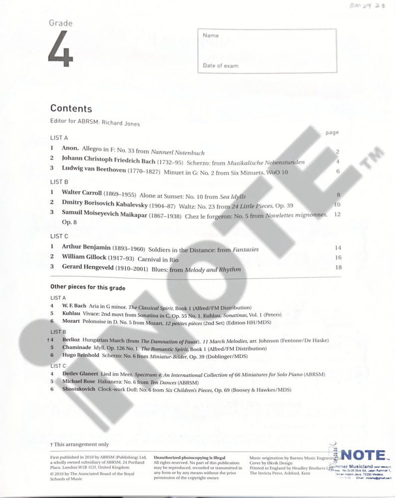 ABRSM Grade 4 Piano selected exam pieces 2011-2012 book