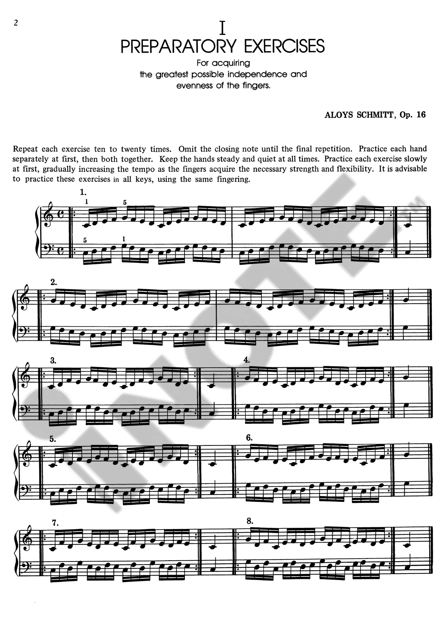 Alfred Schmitt: Preparatory Exercises, Opus 16 By Aloys Schmitt / ed. Willard A. Palmer Piano Book