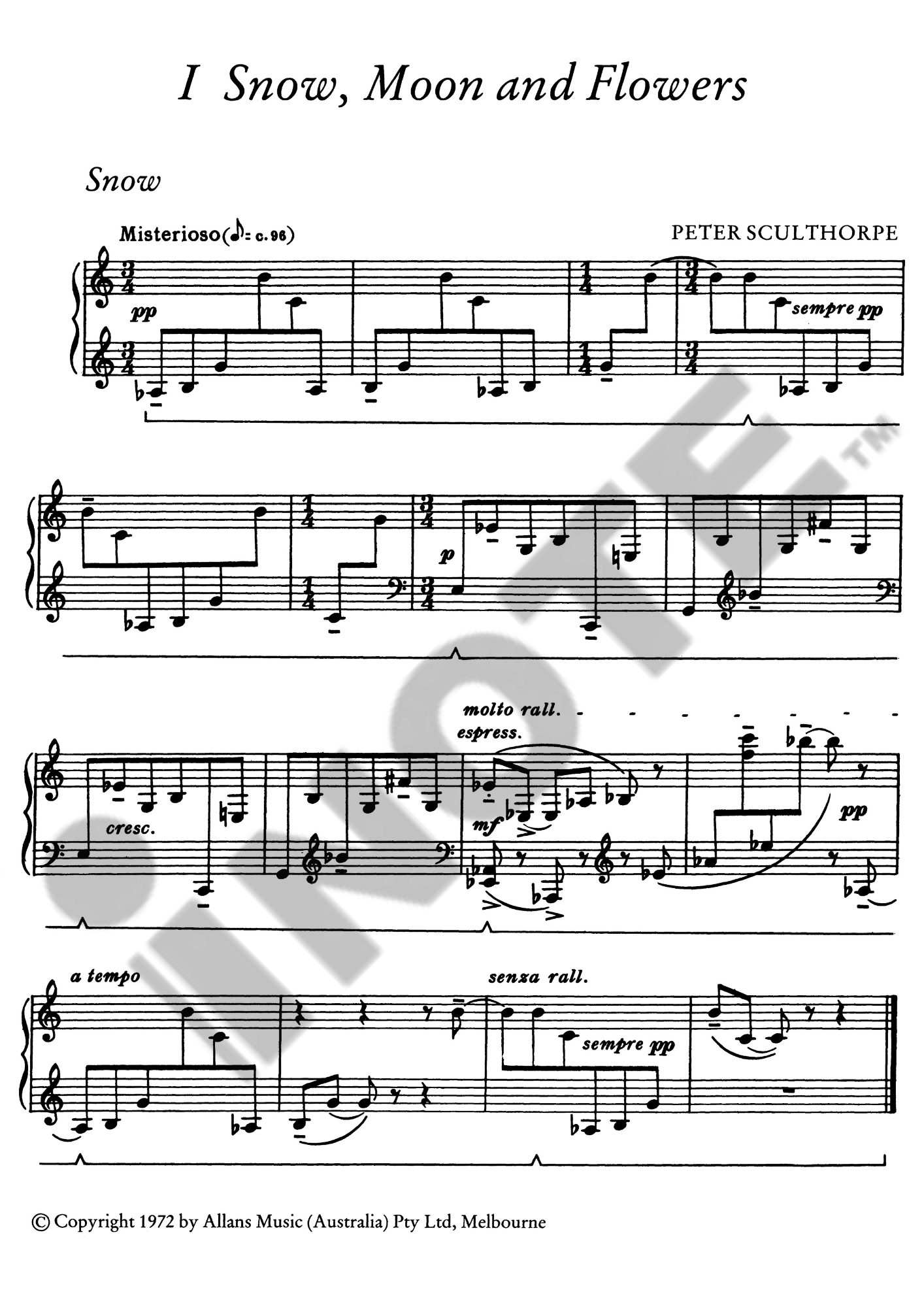 Faber Music Night Pieces 1971 (Piano Solo) Peter Sculthorpe Book