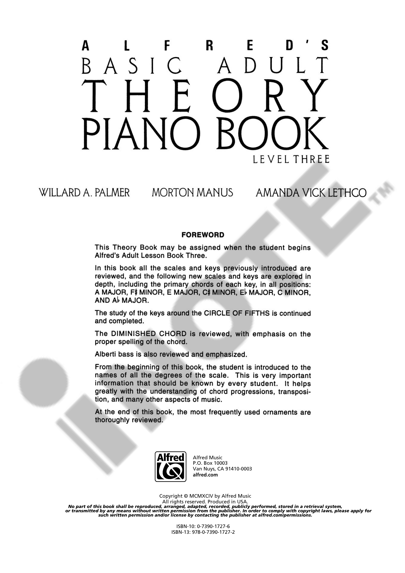 Alfred's Basic Adult Piano Course: Theory Book 3