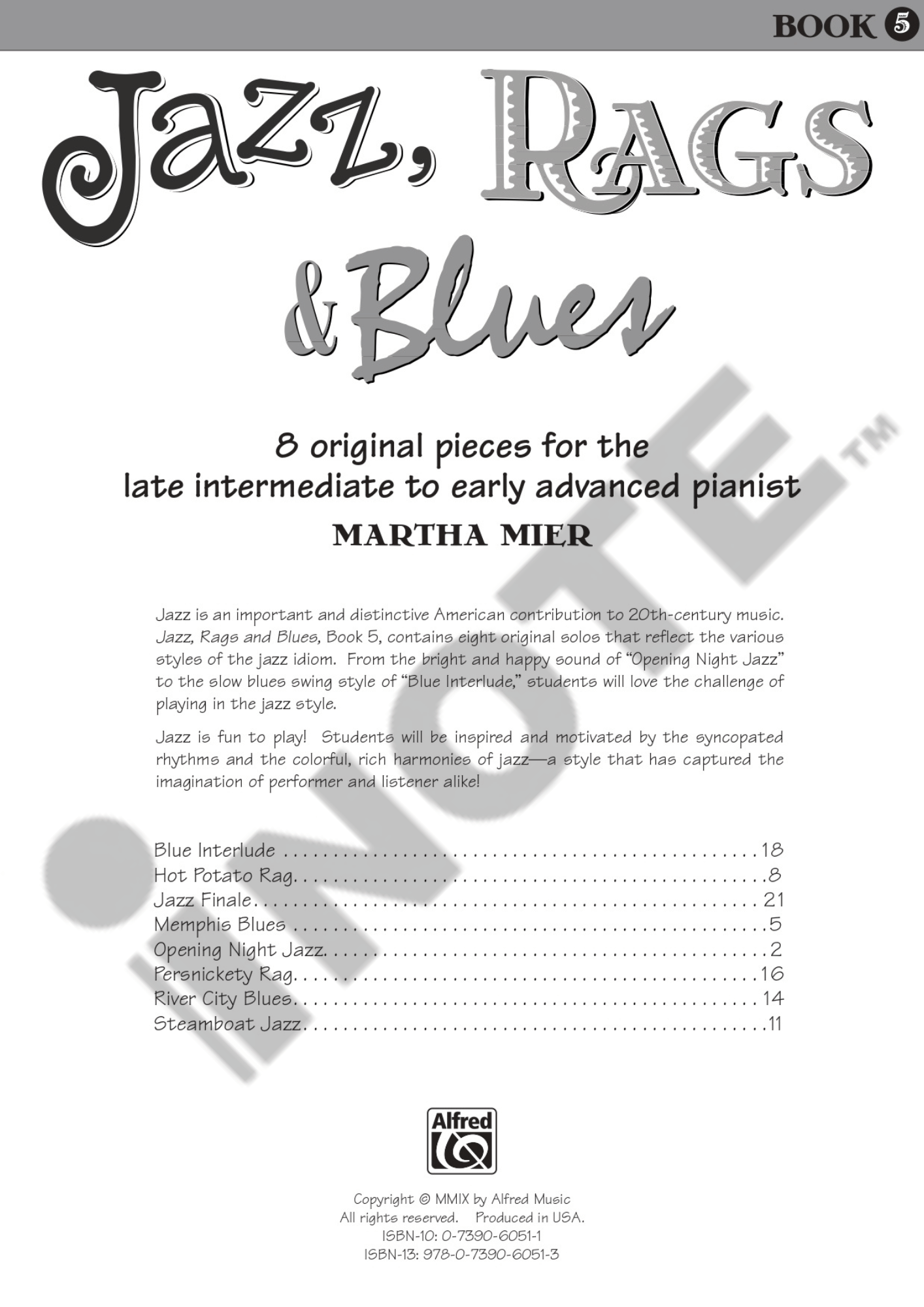 Alfred Martha Mier Jazz, Rags & Blues, Book 5 Piano Book