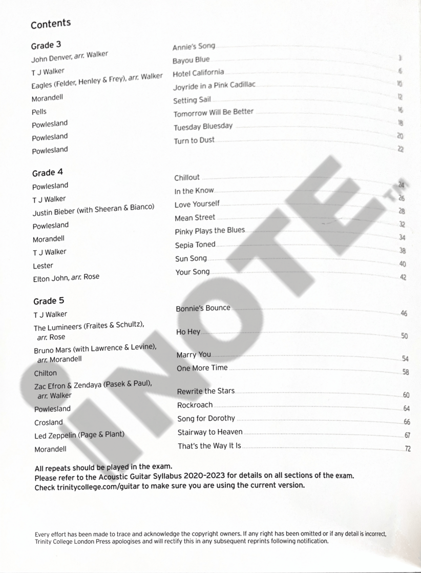Trinity College London Press : 2020-2023 Acoustic Guitar Exam Pieces Grades 3-5 Book