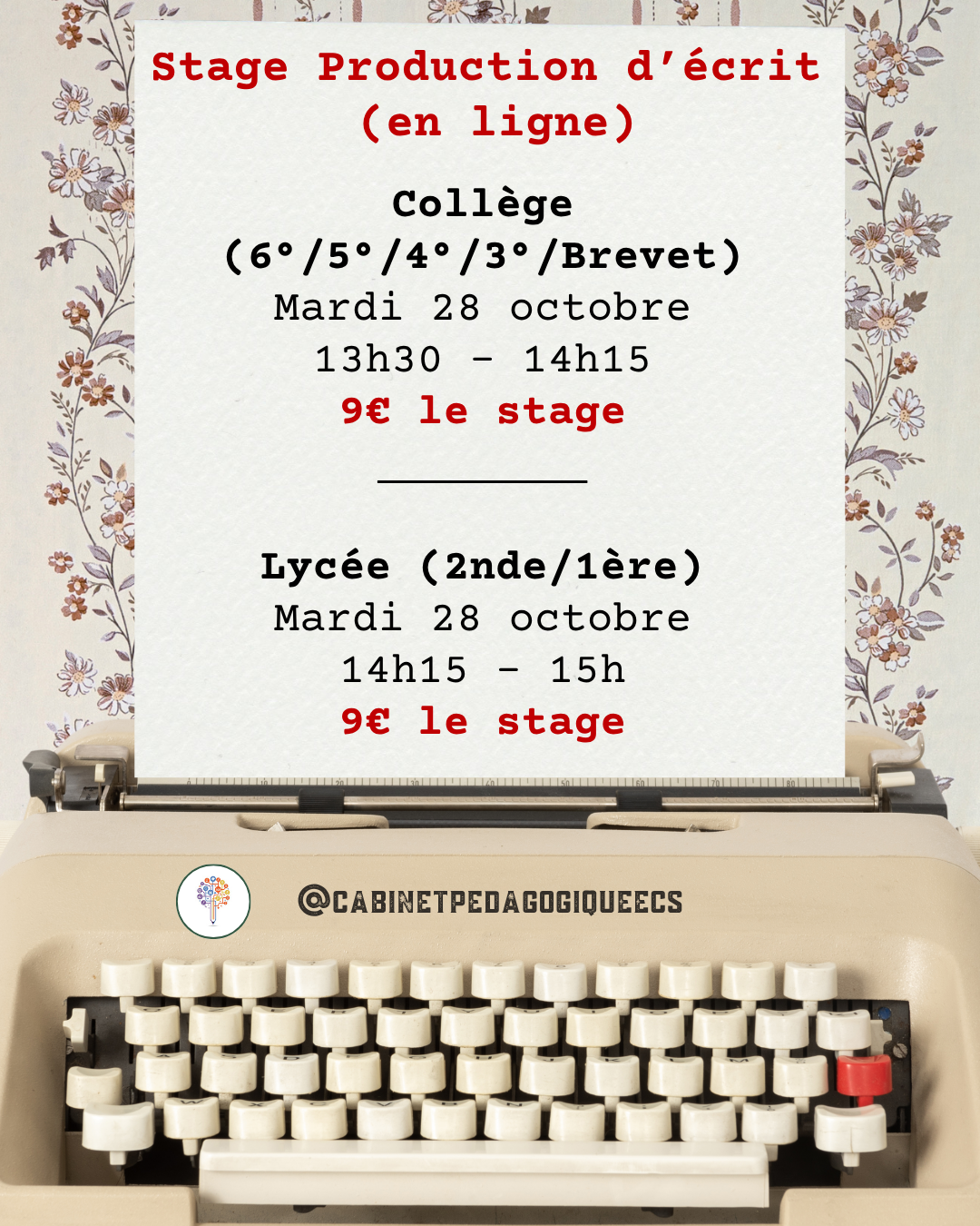 Stage PRODUCTION D'ÉCRIT - Collège (6°/5°/4°/3°/Brevet) ou Lycée (2nde/1ère)