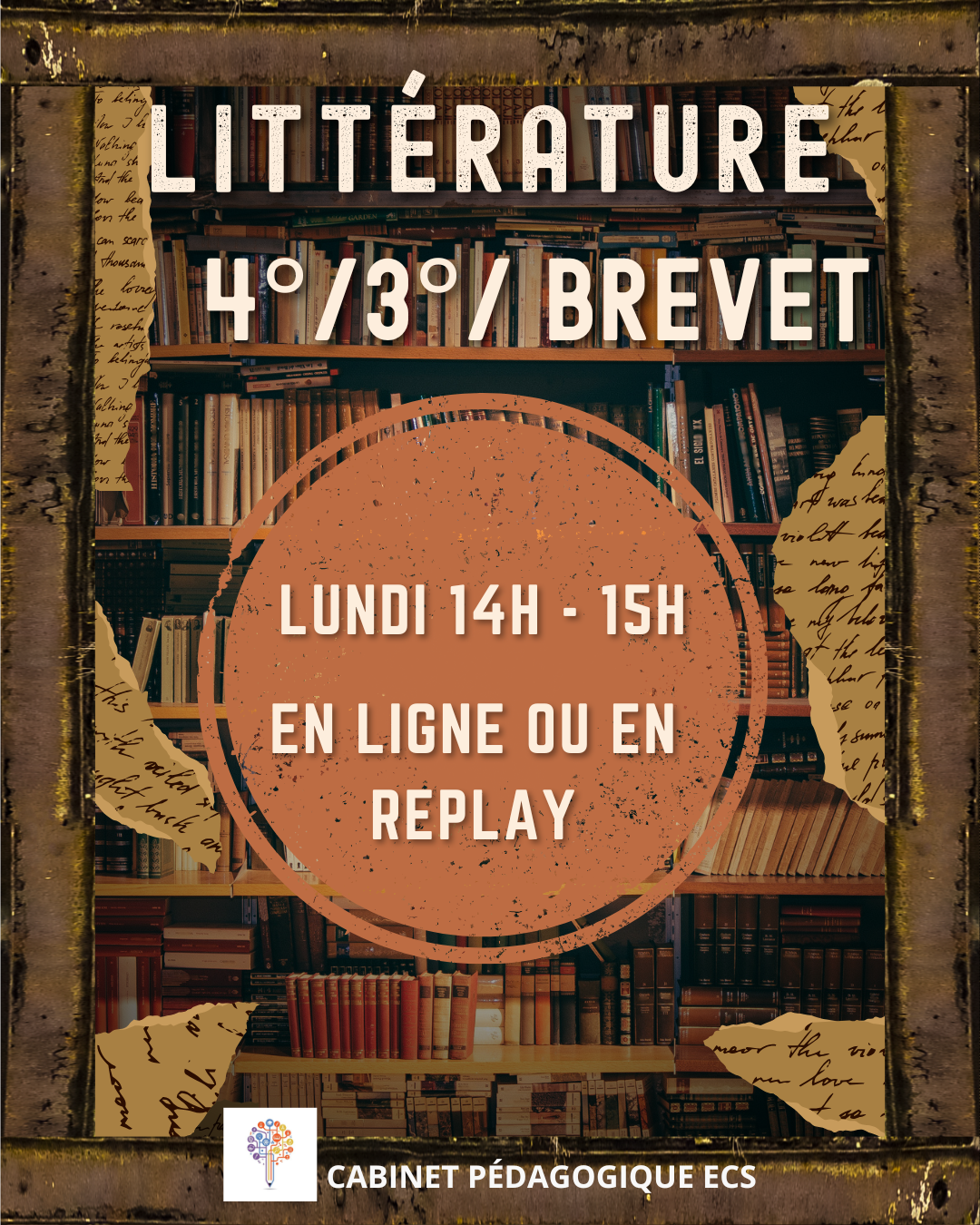 Atelier COLLÈGE (4°/3°/Brevet) - LITTÉRATURE - EN LIGNE ou EN REPLAY