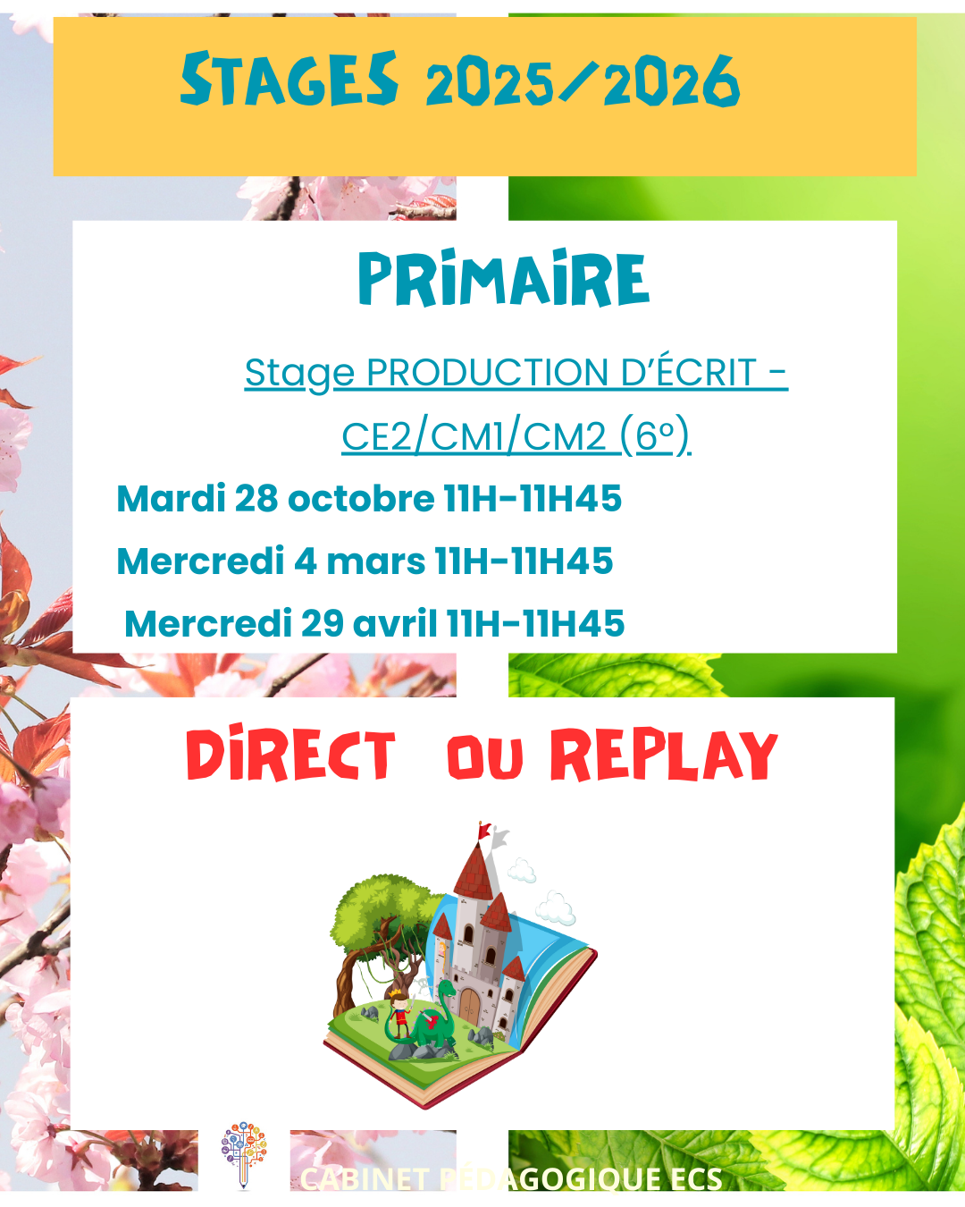 STAGE PRIMAIRE (CE2/CM1/CM2/6°) - Production d'écrit - Vacances 2025/2026