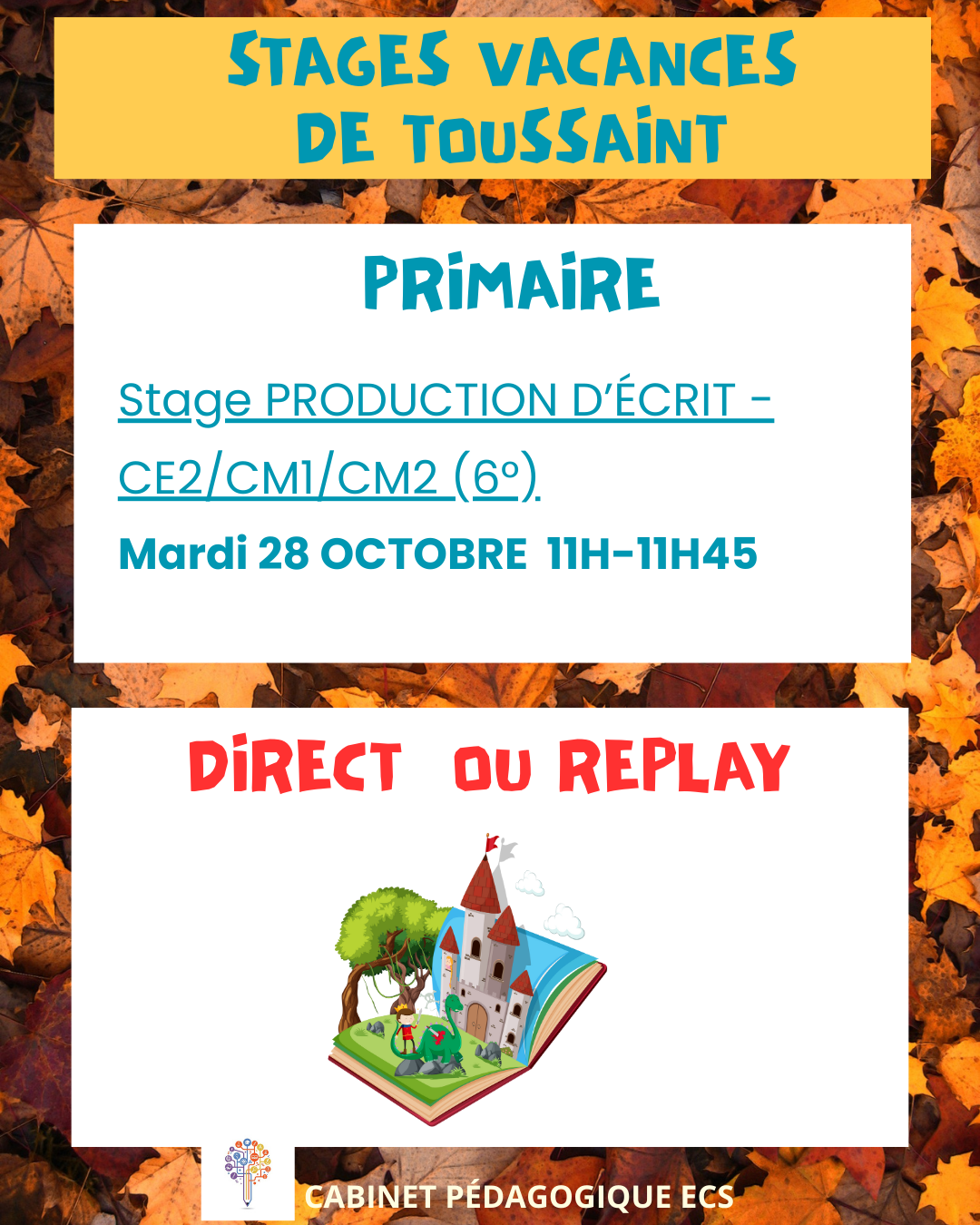 STAGE PRIMAIRE (CE2/CM1/CM2/6°) - Production d'écrit - Vacances 2025/2026