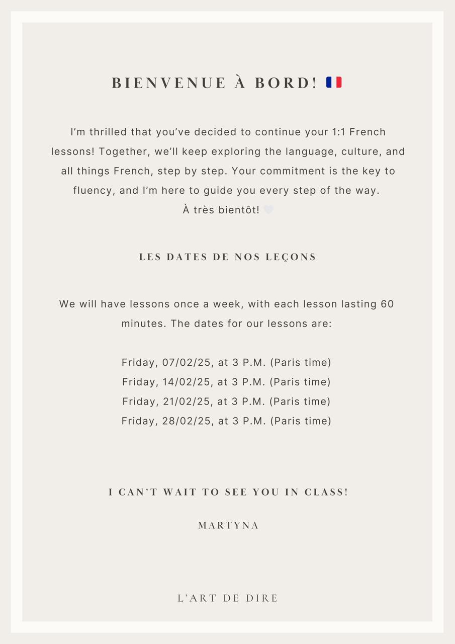 Fevrier: 1 lesson a week pack