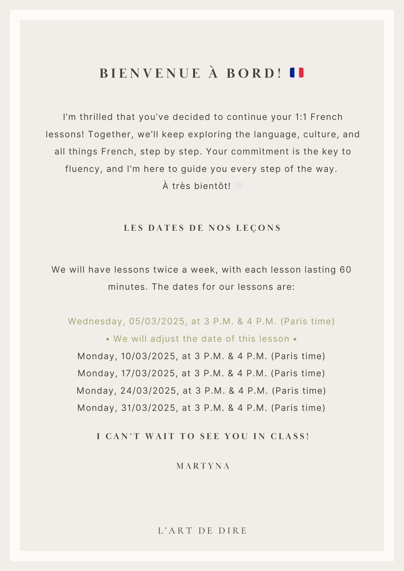 LE MOIS DE MARS : 2 Lessons per Week Pack