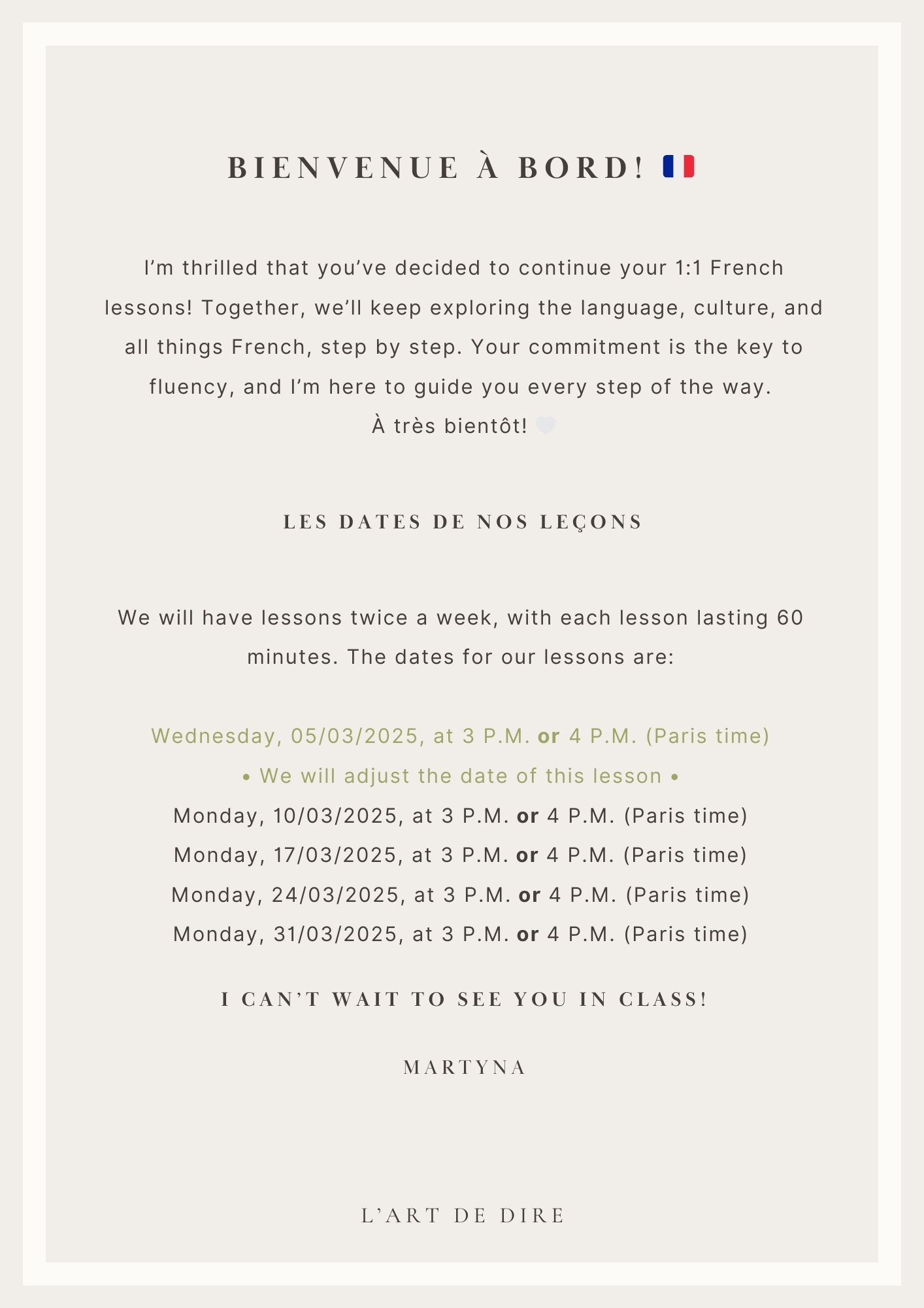 LE MOIS DE MARS : 1 Lesson per Week Pack