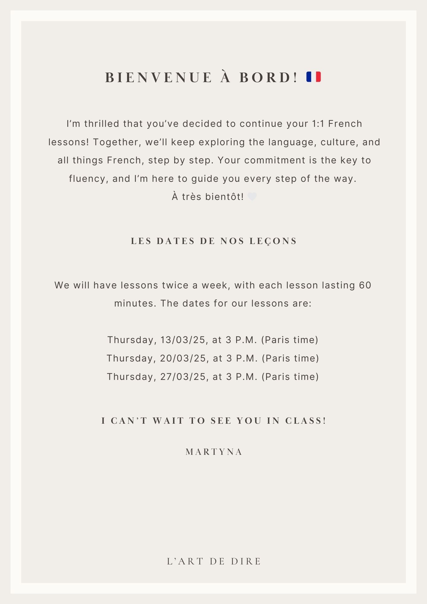LE MOIS DE MARS : 1 Lesson per Week Pack (L.)